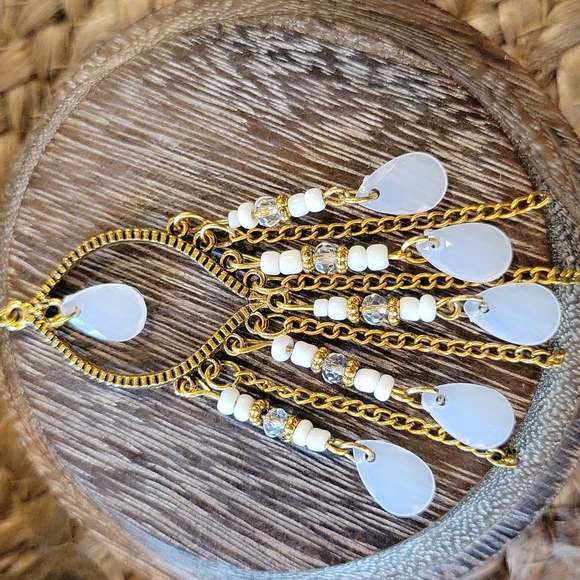 White Beaded Boho Dangle Earrings - Picture 4 of 6